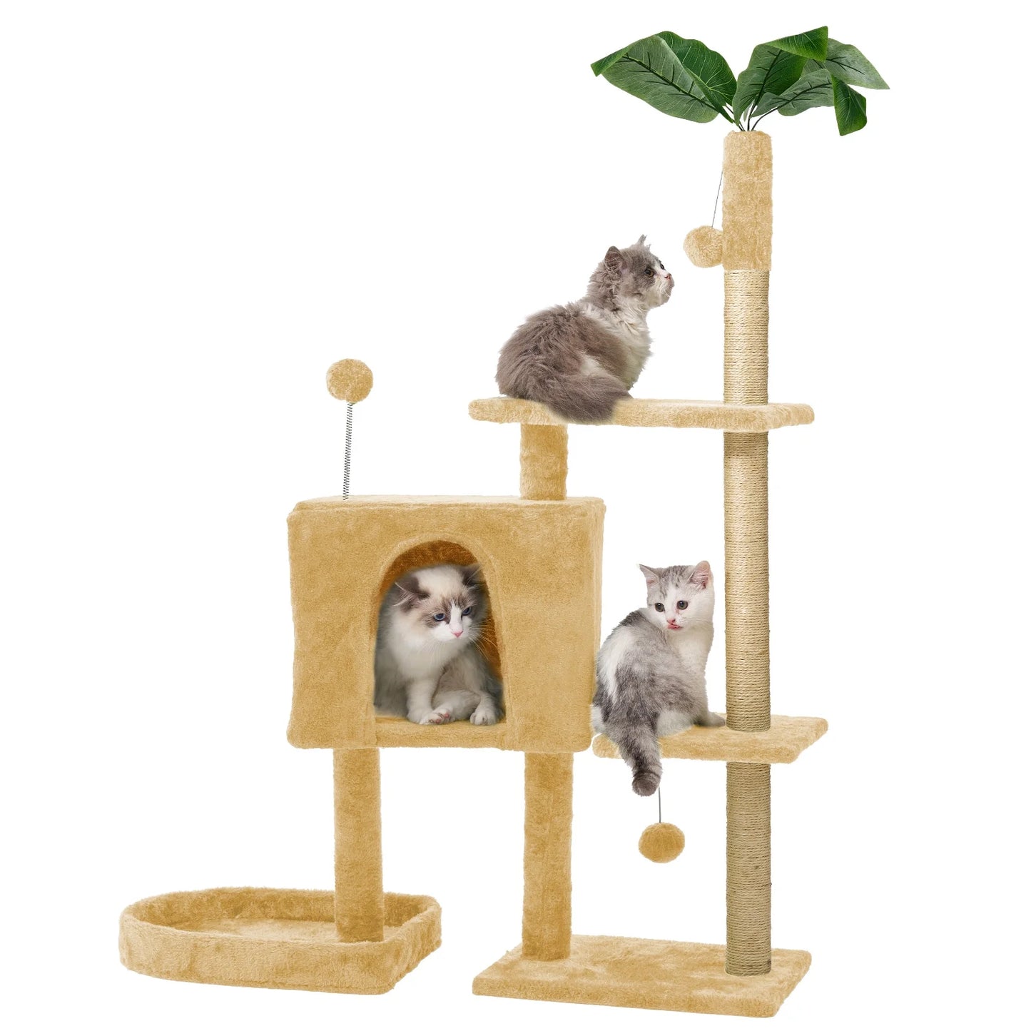 Cat Tree,52In Cat Tower for Indoor Cats, Cat Tree with Scratching Posts Plush Perch Stand, Cat Condo with Funny Toys Kittens Pet Play House,Grey