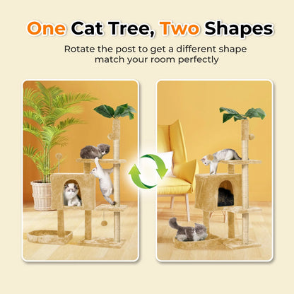 Cat Tree,52In Cat Tower for Indoor Cats, Cat Tree with Scratching Posts Plush Perch Stand, Cat Condo with Funny Toys Kittens Pet Play House,Grey