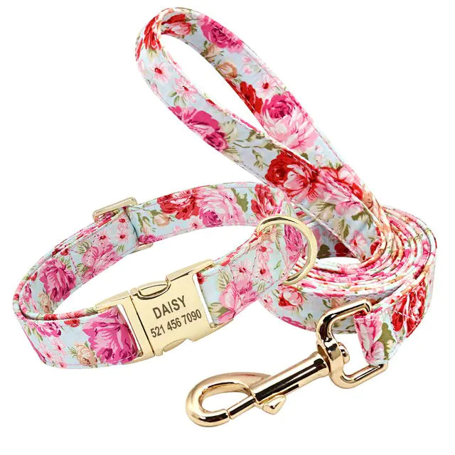 Personalized Printed Dog Collar Leash Set