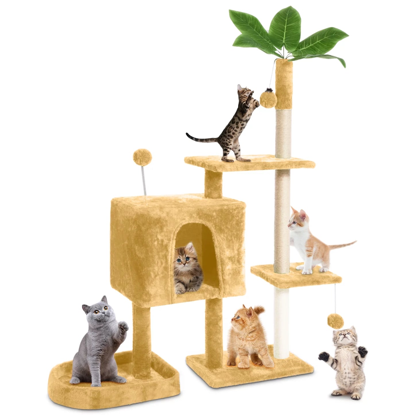 Cat Tree,52In Cat Tower for Indoor Cats, Cat Tree with Scratching Posts Plush Perch Stand, Cat Condo with Funny Toys Kittens Pet Play House,Grey