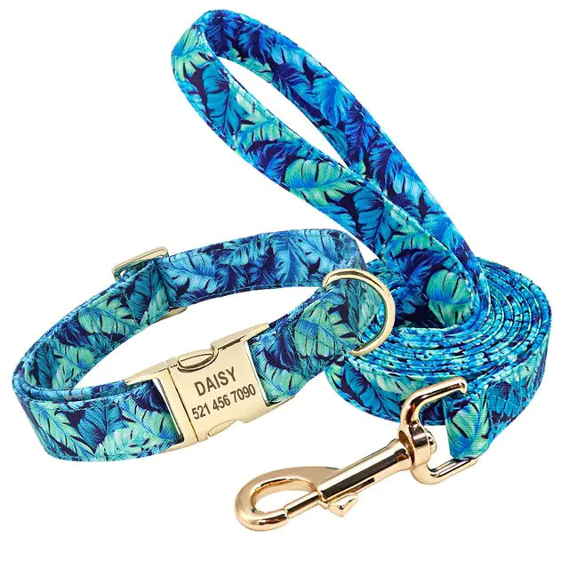 Personalized Printed Dog Collar Leash Set