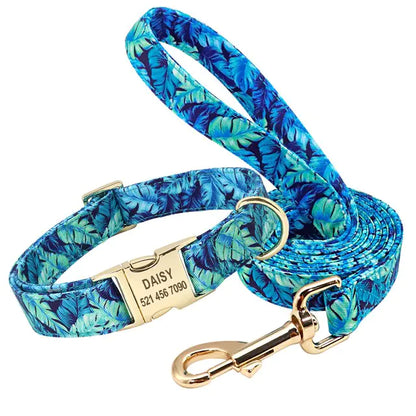 Personalized Printed Dog Collar Leash Set