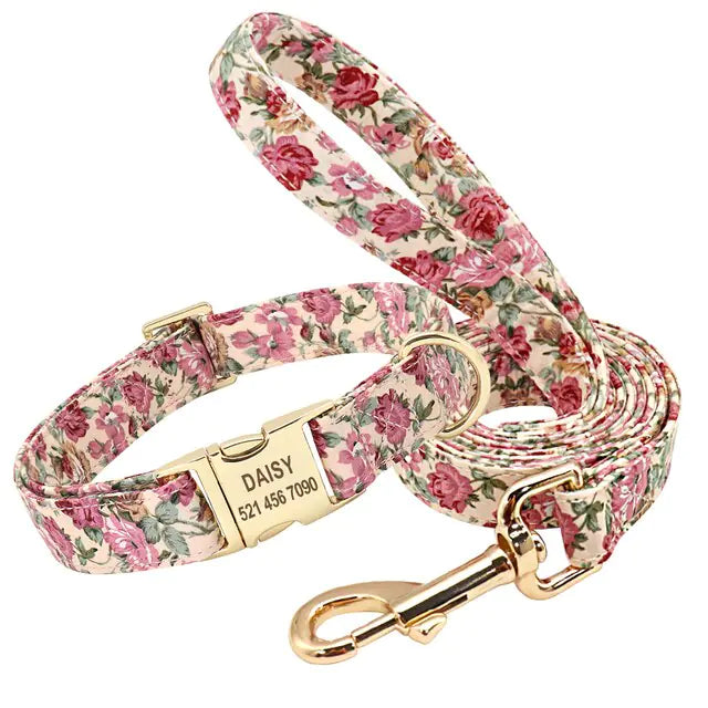 Personalized Printed Dog Collar Leash Set